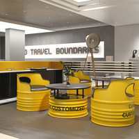 Ensemble table et chaises en fer forgé 4S de style industriel moderne pour restaurant commercial, design créatif en forme de fût d'huile, pour café en extérieur