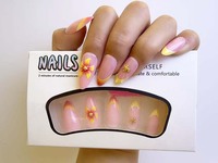 Faux ongles 3D pré-fabriqués à motif floral, manucure française, embouts d'ongles à porter, lot de 24 pièces