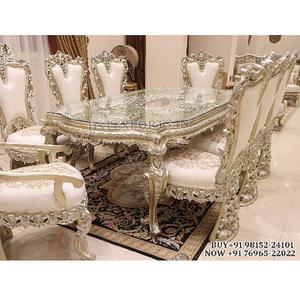 ชุดโต๊ะและเก้าอี้รับประทานอาหารสไตล์เม็กซิกัน ดีไซน์ทันสมัย ทำจากไม้สัก ชุดโต๊ะและเก้าอี้รับประทานอาหารสีขาวทองขัดเงาที่ดีที่สุด - Product Image 1