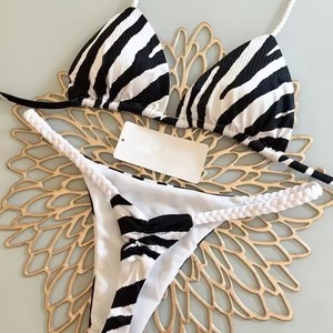 Nouveau maillot de bain bikini sexy à bretelles fines, couleur unie, dos nu, logo personnalisé, 2 pièces, pour femmes, plage, 2025 - Product Image 2