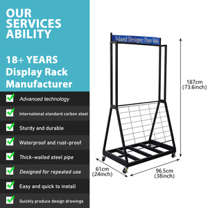 Hiện đại xoay kim loại lưới Bảng điều chỉnh Thảm hiển thị đứng đơn giản Rack hiển thị với bánh xe cho thảm hiển thị - Product Image 4