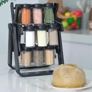 Étagère de rangement pour assaisonnements, style grande roue rotative, ensemble de 18 bouteilles à épices en plastique, organisateurs écologiques anti-fuite - Product Image 4