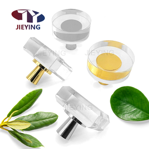 Jieying Wholesale Simple Single Hole <strong>Gold</strong> Base Luxury Drawer Wardrobe Cabinet <strong>Door</strong> <strong>Knobs</strong> Round Head Crystal Handle - Product Image 1