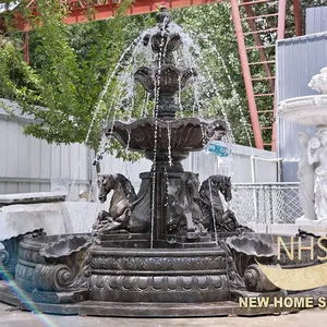 heim-/garten-dekoration stein handgeschnitzter schwarzer marmor-wasserfallbrunnen im freien granitbrunnen mit lichtern