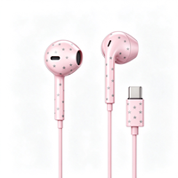 Écouteurs filaires USB-C semi intra-auriculaires imprimés tendance avec contrôle intégré et microphone, son stéréo pour smartphone – Offre Spéciale