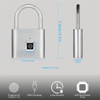 Cadenas intelligent à chargement USB sans clé, déverrouillage en 0,3 seconde, cadenas portable antivol, cadenas à empreintes digitales en métal