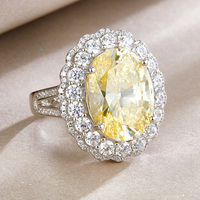 Bague de luxe en zircone cubique jaune bijoux de fête bague en pierre en argent sterling 925