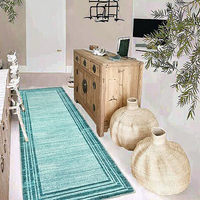 Lahome Modern Abstract Faux Wool Runner Rug Washable Non-Slip Rubber Backing Low-Pile Soft Teal 2x6 for Entryway Hallway