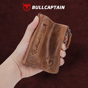 Portefeuille court en cuir véritable rétro BULLCAPTAIN pour homme, porte-cartes, porte-monnaie, blocage RFID, cadeau décontracté ou professionnel - Product Image 4
