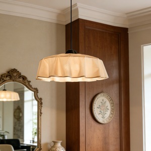 French Vintage Style Fabric Chandelier 50cm Diameter Round Pendant <b>Light</b> For Living Room And <b>Dining</b> Room - Product Image 4