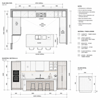 Armoires de cuisine bicolores bois et blanc pour les projets d'aménagement d'appartements et les équipements de logements locatifs