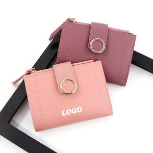 Elegant Women's Short Wallet with Zipper Closure, Minimalist Bifold PU <b>Leather</b> Coin <b>Purse</b> and Card Holder Gift - Product Image 1
