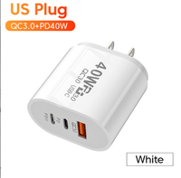 Cargador Rápido Dual PD + USB de 40W con Enchufe Estándar EU/US, Cargador de Pared Portátil con 1 USB y 2 PD para Carga Rápida de Teléfonos