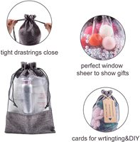 Sac cadeau en toile de lin grise avec cordon, tissu Organza transparent, fenêtre pour cadeaux de noël