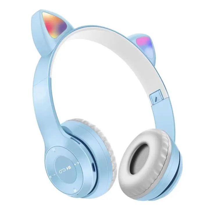 Headsets Women Kids Cute Cat Ear Headphones Headset LED Glowing Foldable Cat Ear Earphone Wireless Headphones