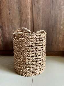 Handmade Water Hyacinth Storage Basket with Handles Woven <b>Laundry</b> Hamper Toy Organizer for Home Decor Nursery Bin - Product Image 2