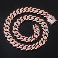 Collar de Cadena Cubana de Cobre con Circonitas, Cierre con Logo Dorado, Plateado y Rosado para Hombres y Mujeres, Joyería Hip Hop para Fiestas, Accesorios de Moda, Regalo