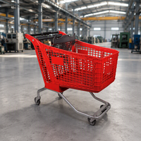 Panier de courses en plastique rouge avec siège enfant pour supermarché