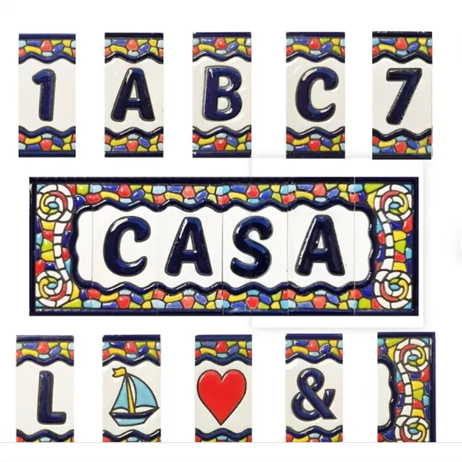 Azulejos de cerámica pintados a mano para decoración de pared, letras y números personalizados de fábrica, 3,5x7,5 cm