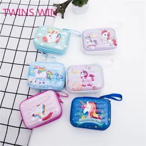 Japan Hot Sell Wholesale lovely printing women small fashion rectangle shaped unicorn prints metal coin purse for girls 805