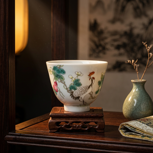 Taza de Porcelana Chinoiserie <span class=keywords><strong>con</strong></span> Diseño de Grulla y Melocotón Dibujados a Mano, Taza de Cerámica <span class=keywords><strong>con</strong></span> Aves Botánicas Coloridas para Decoración del Hogar - Product Image 5