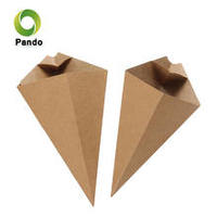 Cône en papier pour frites jetable, écologique, recyclable, à paroi simple, personnalisé, pour la restauration rapide à emporter, avec plateau à sauce