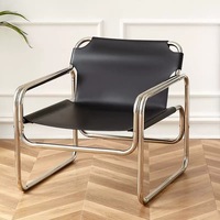 Fauteuil d'appoint moderne en cuir rembourré de style nordique avec dossier, chaise de loisirs à structure en acier inoxydable pour usage domestique
