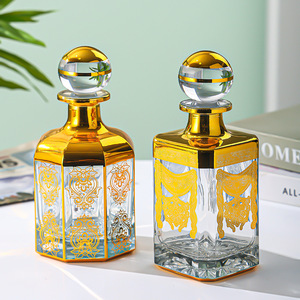 Sang trọng rỗng 450ml fireless hương thơm sậy khuếch tán chai bát giác Arabic phong cách Vàng Nước hoa dầu chai thủy tinh với bóng hình dạng nắp - Product Image 5