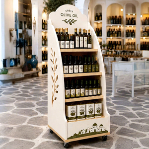 Présentoir métallique double face léger en forme de A pour huile d'olive, 10 niveaux, autoportant, portable, pour supermarché, avec roulettes - Product Image 1
