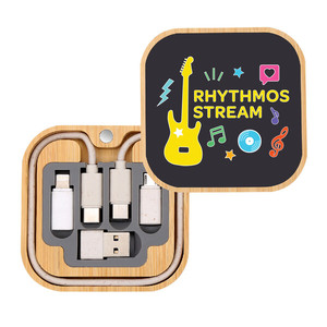 Logo personnalisé Kit <span class=keywords><strong>de</strong></span> câble <span class=keywords><strong>de</strong></span> données <span class=keywords><strong>de</strong></span> chargement rapide portable 4-en-1 <span class=keywords><strong>de</strong></span> voyage et batterie externe sans fil Boîte <span class=keywords><strong>de</strong></span> <span class=keywords><strong>rangement</strong></span> écologique en bambou - Product Image 3