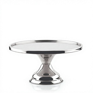 Support à dessert classique en acier inoxydable chromé rond sur pied surélevé pour restaurant et hôtel, présentoir à gâteaux - Product Image 1