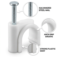 Clips de fixation pour câbles en acier à prix d'usine, clips de gestion de câbles muraux en plastique ronds et plats pour électriciens professionnels