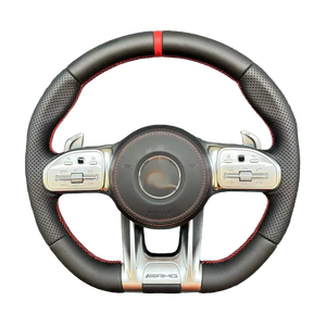 Volante in Fibra di Carbonio Stile AMG, Upgrade Interno Sportivo da Corsa, Modificato per <span class=keywords><strong>Mercedes</strong></span> Benz <span class=keywords><strong>Serie</strong></span> <span class=keywords><strong>C</strong></span> GLC E ML - Product Image 1