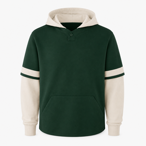 เสื้อฮู้ดดี้เฮนลีย์ผู้ชายแบบสองสี คอปก แขนลายทาง สกรีนโลโก้ตามสั่ง ขายส่ง - Product Image 3