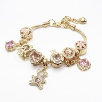 Bracelet en or plaqué or, chaîne réglable avec pendentif cœur et fleur, bijoux légers et luxueux