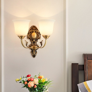 American Style Wall Lamp Copper Body Crystal Shade <b>LED</b> <b>Light</b> Source Bedroom Living <b>Room</b> Lighting Fixture - Product Image 3