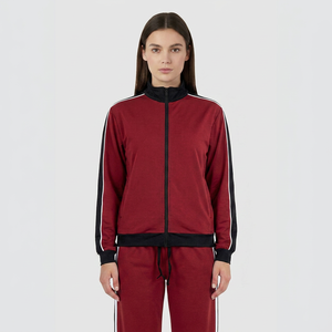 <b>Women</b> Red Track <b>Jacket</b> Full Sleeve Solid Color Hooded Collar Zipper <b>Fly</b> Breathable Fleece Casual Winter Wear - Product Image 1