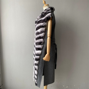 Mode Wolle Kaschmir Gilet Herbst Chinchilla Pelz Weste Gürtel Luxus Winter Long Style Real Rex Kaninchen Pelz Weste Frau