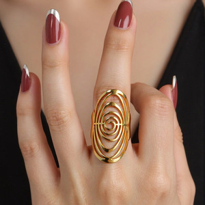 18K Gold Plated Stainless Steel <b>Ring</b> - Hollow Design Open <b>Adjustable</b> Band | Trendy Women's Fashion Jewelry - Product Image 6