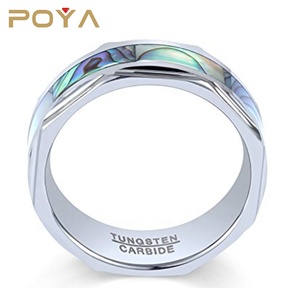 Anillo de Carburo de Tungsteno con Incrustaciones de Concha de Abulón y Facetas de Diamante de 8 mm de POYA Jewelry, Anillos de Compromiso y Matrimonio para Él y para Ella - Product Image 4