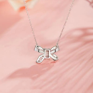 Bowknot Pendant Necklace Zinc Alloy Pave Setting Clavicle Chain For Women Fashion Jewelry - Product Image 3