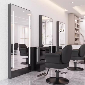 Espejo de Salón Rectangular con Marco de Metal Negro, Arqueado, con Luz LED, Montado en la Pared, Diseño Moderno - Product Image 3