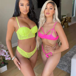 New Arrival Hollow Out Embroidered Lace Lingerie <b>Set</b> <b>Sexy</b> Hot Selling Deep V 2Pcs Bra and Thong <b>Set</b> - Product Image 5