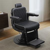 Sillas de Barbero de Cuero Genuino, Silla de Barbero Hidráulica con Base Negra, Equipo de Barbería, Silla de Estilo Profesional