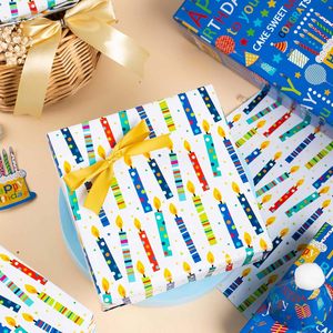 <b>Blue</b> Birthday Wrapping Paper <b>Roll</b> 46.8 Square Feet Reversible Design For Birthday Celebration - Product Image 4