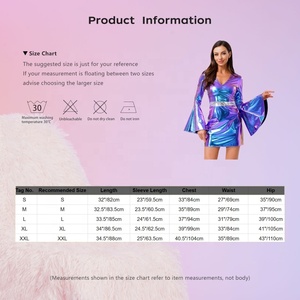 Womens Bell Sleeve Mini Dress Metallic Holographic Sequin Belt V Neck Sparkle Party Dance Stage Costume Rave Shiny Custom - Product Image 6