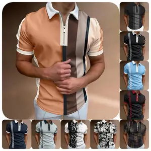 Camiseta Polo con cremallera para hombre, moda de verano, manga corta, informal, a rayas, estampado a cuadros, ropa de Golf de gran tamaño