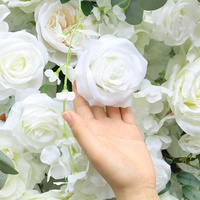 L1230 Mur floral artificiel en soie 5D, roses blanches, pivoines et hortensias, pour toile de fond de mariage, rideau enroulable écologique et romantique pour événements