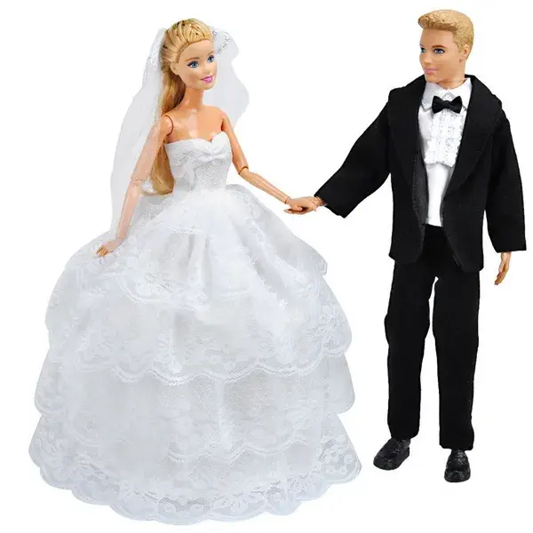 Accessoires de poupées de mode multiethniques Robe de mariage Robe de costume formel Cadeau pour enfants 20 cm Poupées familiales Jouets avec peluches