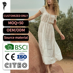 Nouvelle Robe de Soirée en Dentelle Style Pastoral de Haute Qualité, Robe Transparente Sexy, Coupe Ample, Élégante Robe Midi en Dentelle Florale - Product Image 1